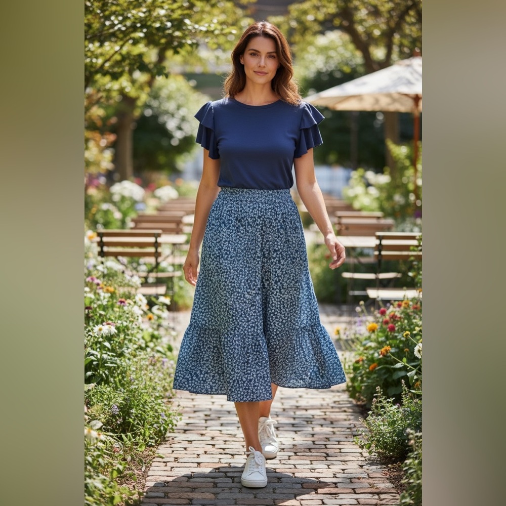Dokotoo Navy Floral Midi Dress